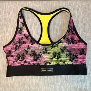Savage X Fenty Racerback Sports Bra Pink Yellow Black Floral Print Size Large